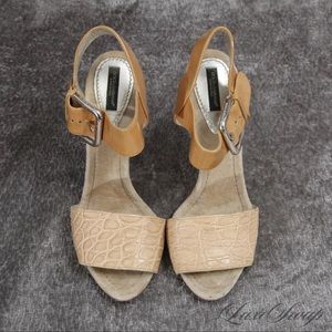 Dolce & Gabbana Camel Genuine Crocodile Patent Strap Shoes